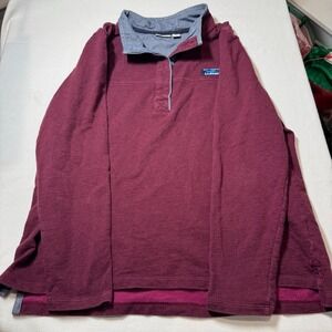 LLBean Womens Burgundy Fleece Pullover‎ Sweatshirt Snap Neck XL REG